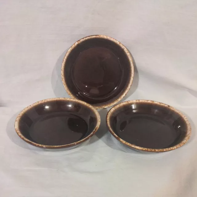 3 Vintage HULL Pottery BROWN DRIP Glaze Small 6.5” & 1.5”Side/Dessert BOWLS USA