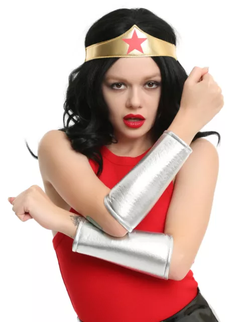 WONDER WOMAN ADULT Gold Crown Headpiece Tiara & Silver Arm Gauntlets ...