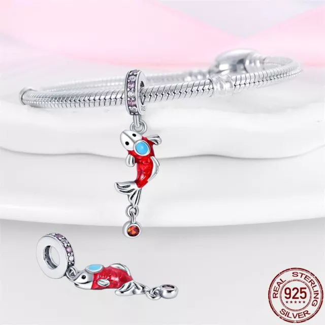 Emaille rot Koi Karpfen Fisch Ozean Meer Charm Sterlingsilber 925