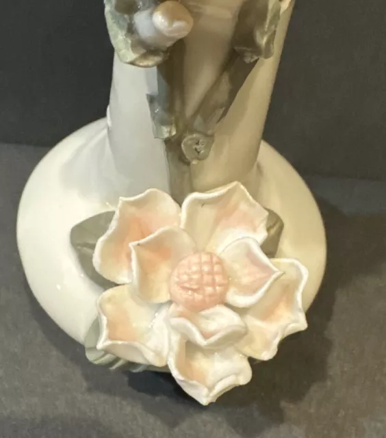 Bisque Raw White Bud Leaning Vase Porcelain Capodimonte Style Flowers Rare 3