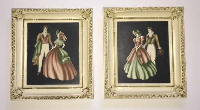 2 Vintage Turner Art Deco Prints Victorian Romantic Couple Glass Framed Chicago