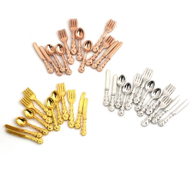 12pcs Miniature Model Fork Spoon 1:12 Mini Tableware Dollhouse Furniture Set