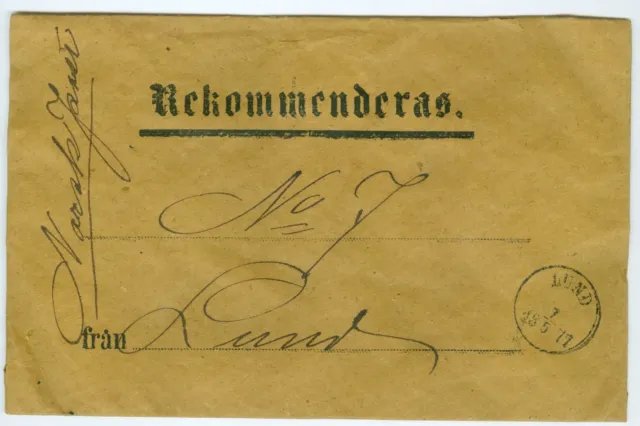 SWEDEN: Registered cover, Internal postal use LUND 1877. Scarce.