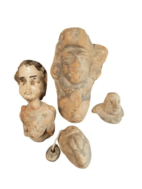 Pre Columbian Pottery Lot Effigy pendant Figural head Aztec Incan Native America