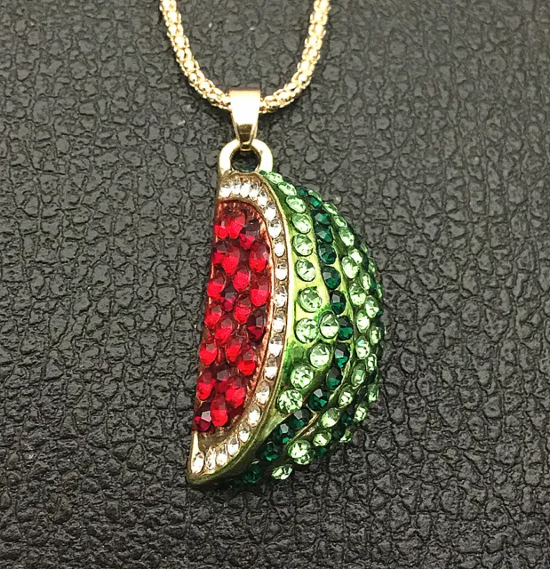 Betsey Johnson Red Green Crystal Enamel Watermelon Pendant Long Necklace