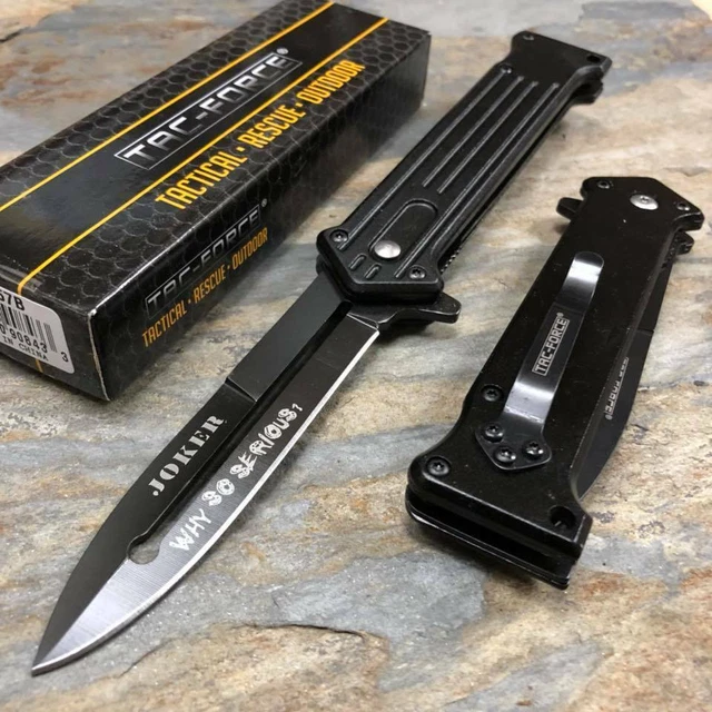 TACFORCE JOKER &WHY So Serious?" Black Blade Rescue Pocket Knife 12.