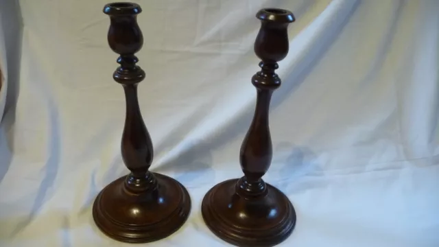 Pair of Wooden Turned Tall Candlesticks 12 Inches Tall