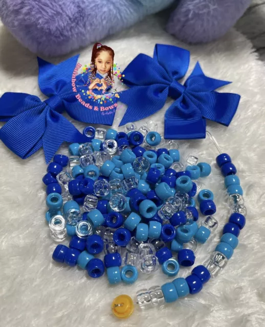 Children Hair Beads Braids Accessories Acrylic Beads Pony Beads Hair Bows Blue