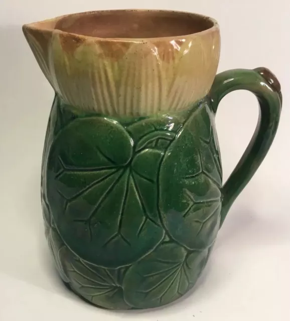 Antique English Majolica “Pond Lily” Pitcher by Joseph Holdcroft c.1870+