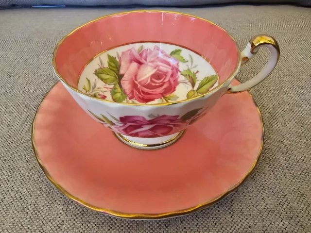 Aynsley Teacup & Saucer Set Antique Vintage Pink Huge Cabbage Roses Very Rare