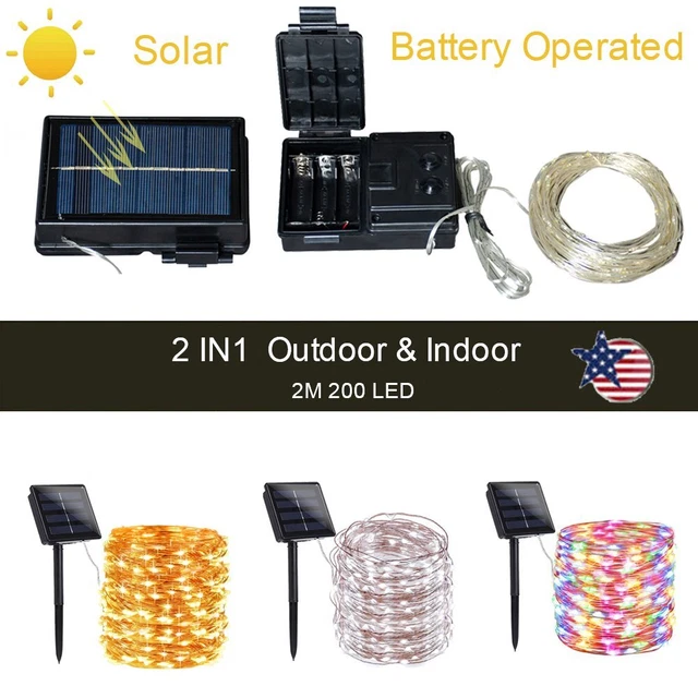 Solar & Battery Fairy String Lights 20m 200 LED Copper Wire Outdoor Waterproof
