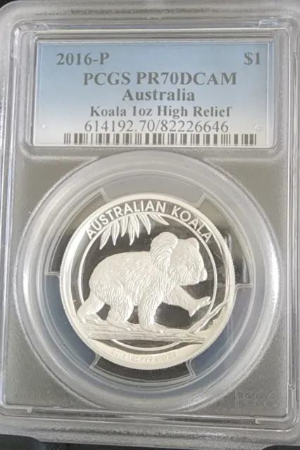 Australia Koala Silver 1 oz PCGS Certified Coin - 2016P PR70DCAM High Relief