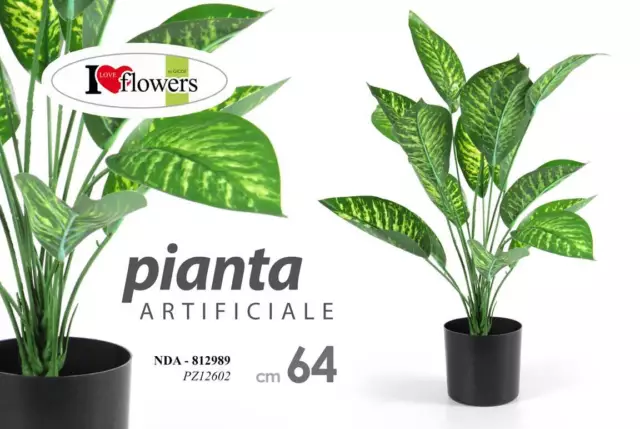 PIANTA 64cm ARTIFICIALE CON VASO PIANTINA FINTA FIORI FOGLIA VERDE DECORAZIONE