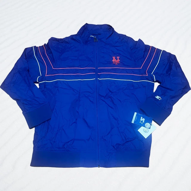 NWT Starter New York Mets Mens XL Full Zip Windbreaker Jacket Royal Blue Stripe