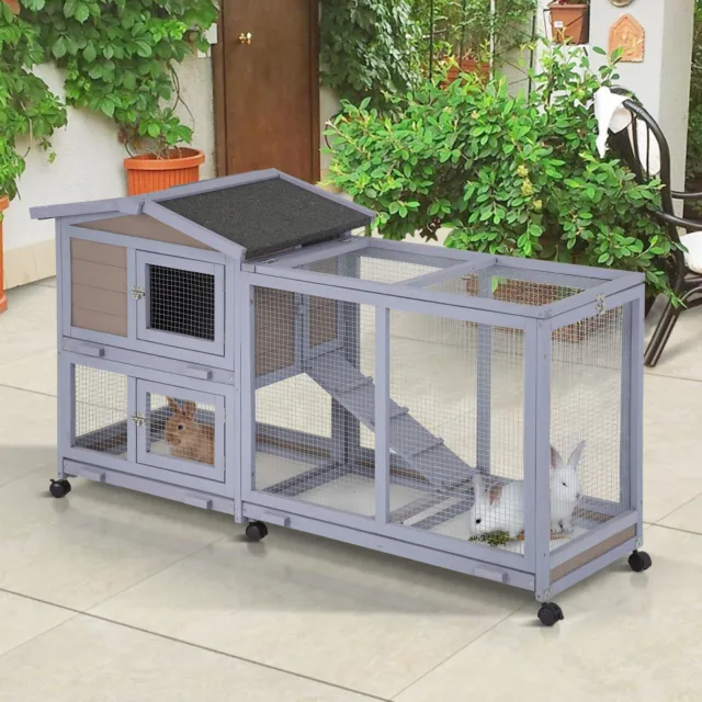 Rabbit Hutch Large Rabbit Cage Indoor & Outdoor Guinea Pig Cage w/ Wheels &Tray