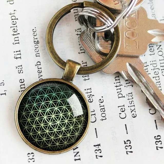 New Green Flower Of Life Key Ring Art Glass Keychain Mandala Key Chain Sacred