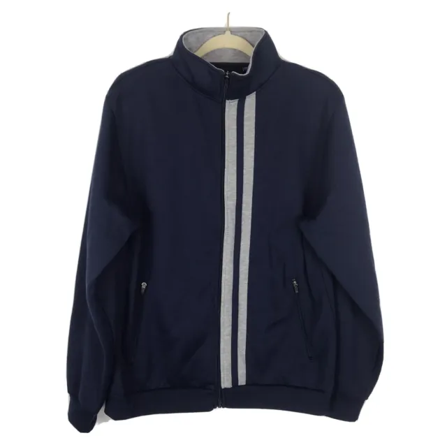 Mizuno Warm-Up Jacket Mens Full Zip Fleece Lined Blue Pockets Athletic Gray