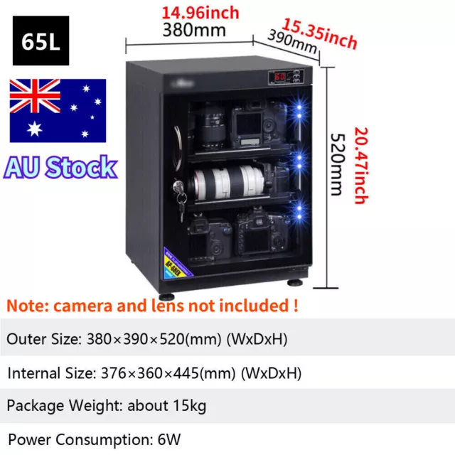 65L AU 100-240V Digital Dehumidify Dry Cabinet Box Lens Camera Equipment Storage