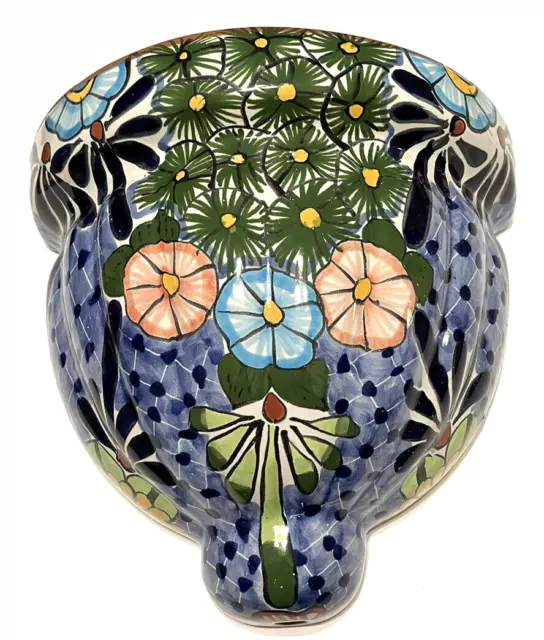 Vintage Castillo Talavera Mexican Art Pottery Wall Pocket Vase Handpainted Large