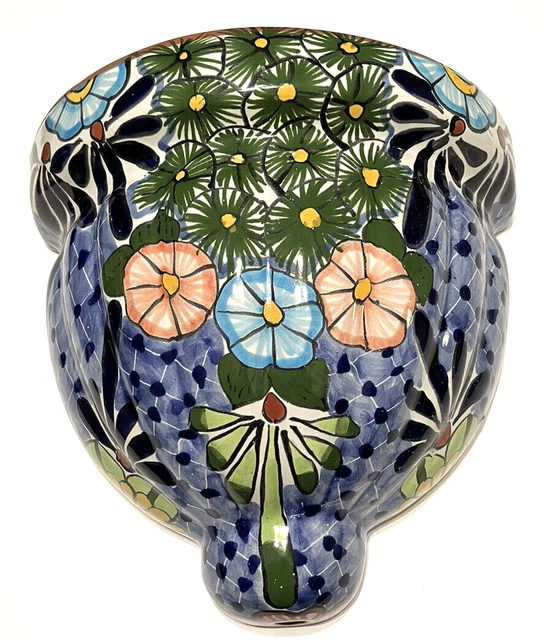 Vintage Castillo Talavera Mexican Art Pottery Wall Pocket Vase Handpainted Large