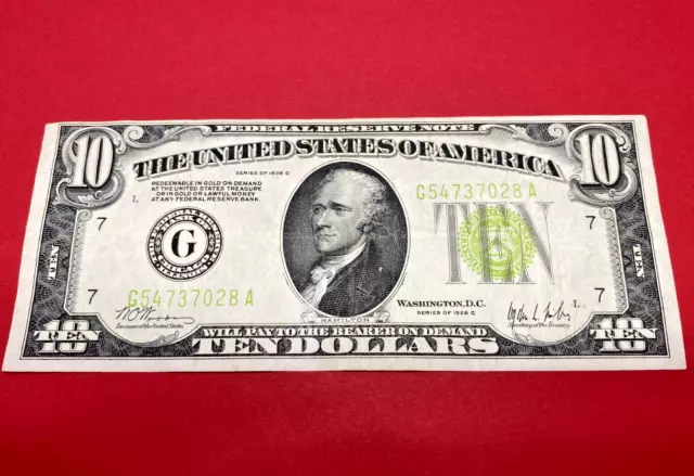 1928C $10 Federal Reserve Note S/N G54737028A ~VF