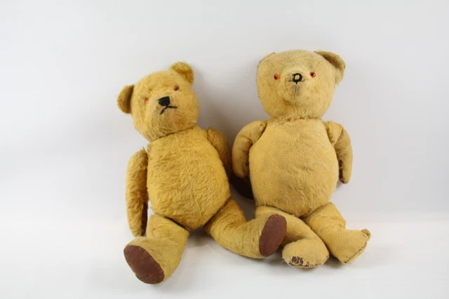 Mohair Vintage Teddy Bears Inc Golden 5 Way Jointed Straw Filled x 2