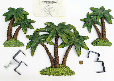 Set 3 PALM TREE Figural Wall Art SCULPTURES / Swag Curtain Tie Back Decor LARGE!
