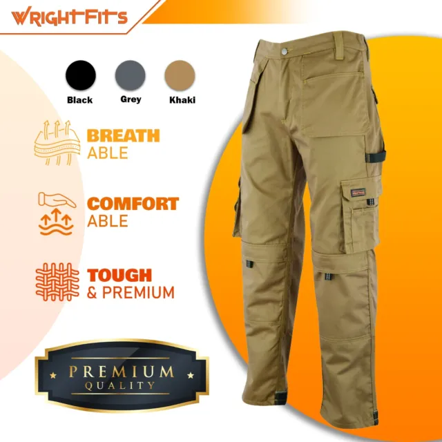 Khaki Mens Cargo Combat Work Trousers Workwear Pants With Holster Pockets.