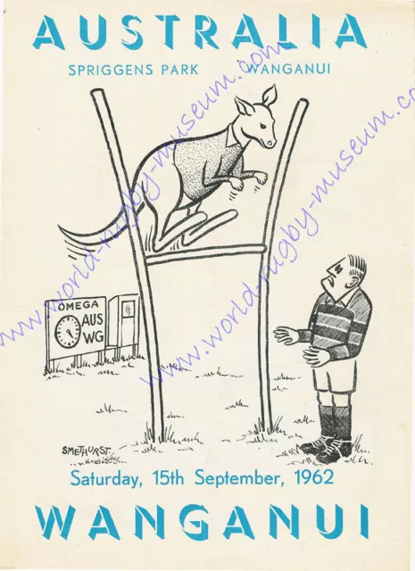 WANGANUI v AUSTRALIA 15th SEPTEMBER 1962 SUPERB RUGBY POSTER - A2 SIZE