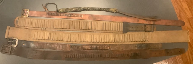 Lot Of 5 Vintage Cartridge Belts & 1 Riding Crop