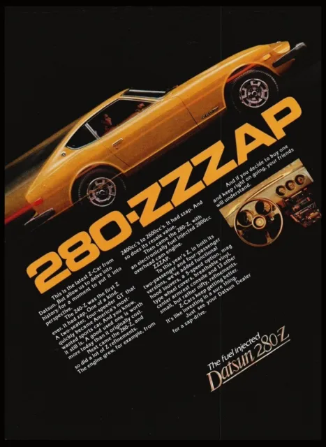 1977 Datsun 280Z Nissan-Yellow car photo print ad-Vintage Man Cave,Garage Decor