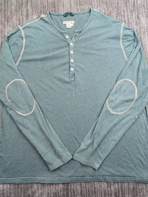 Carbon 2 Cobalt Henley Shirt Mens XL Green Long Sleeve Elbow Patches Peasant