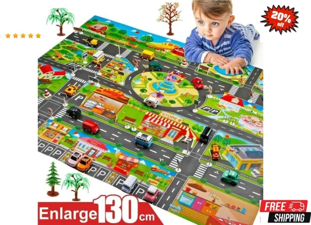Kids Carpet Rug City Life With Cars and Toys Educational Road Traffic Play Mat.