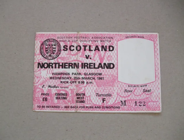 FOOTBALL TICKET  SCOTLAND  v  NORTHERN IRELAND HAMPDEN PARK 1981