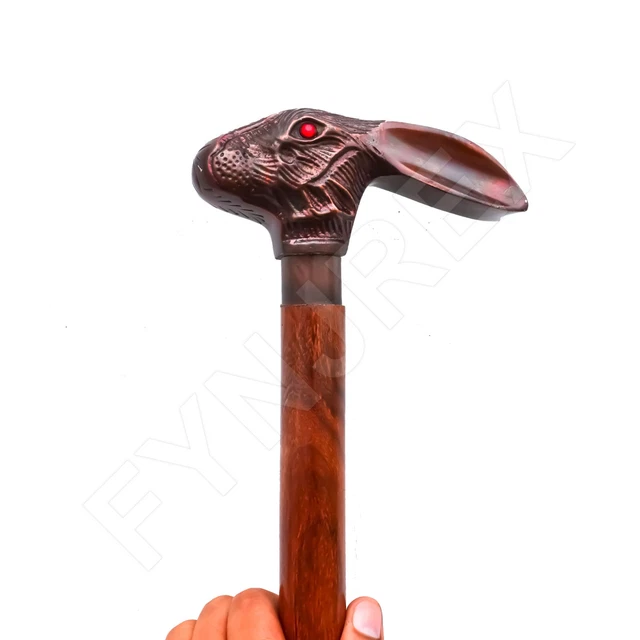 FYNJREX Antique Rabbit Head Handle Vintage Designer Wooden Walking Cane Sticks