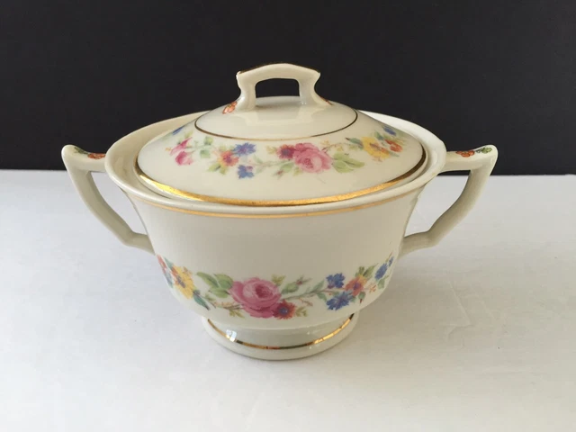 Syracuse China CLIFTONDALE Old Ivory Multicolor Flowers- SUGAR BOWL W/ LID