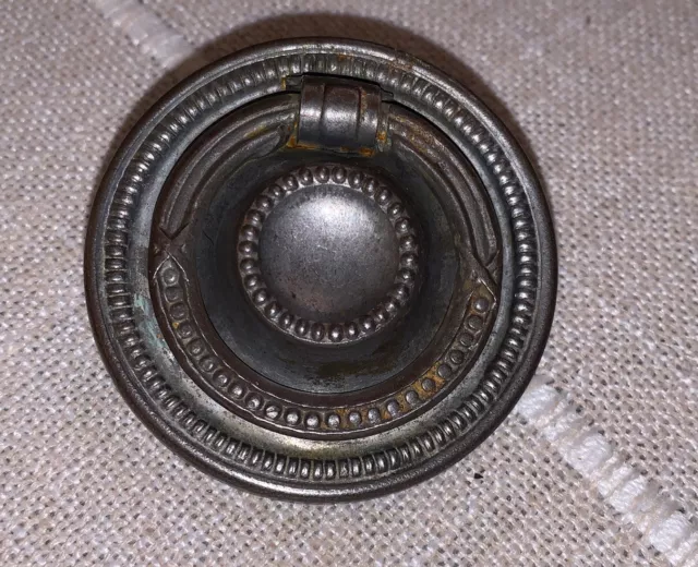 1 Antique metal Drawer Pull Ring Dresser Handle Round Backplate Vintage