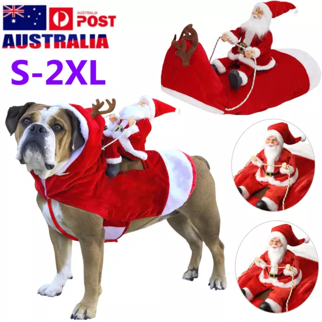 Santa Claus Riding Dog Christmas Xmas Party Costume Pet Puppy Cat Clothes Outfit