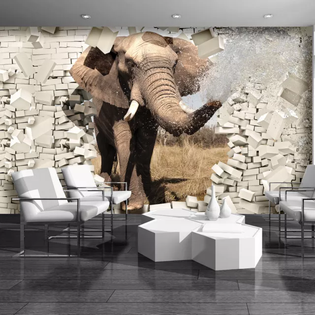 Vlies Fototapete XXL Mauer Ziegel Tier Elefant 3D Ausblick Wohnzimmer Tapete 73