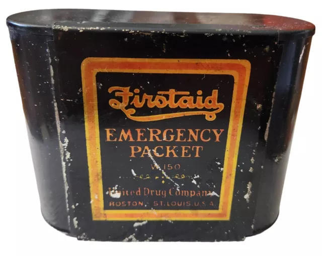First Aid Emergency Packet Kit United Drug Co Oval Tin Supplies W 150 Vintage