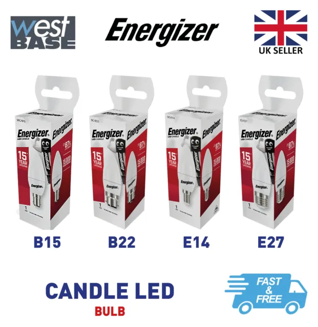 Energizer Candle LED Light Bulb 3.3W=25W 5.2W=40W 7.3W=60W B15 B22 E14 E27 BC ES