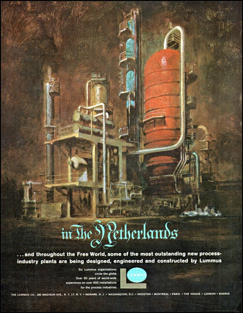 1961 Lummus Company The Netherlands processing plant vintage art print ad L27