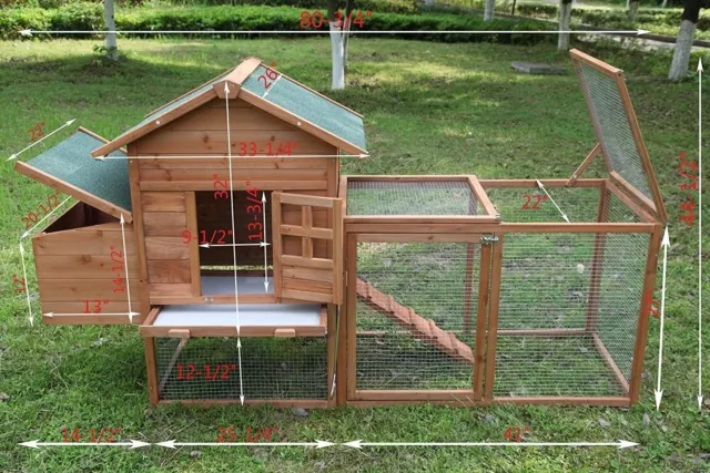 80'' Wooden Chicken Coop Nest Box Hen House Poultry Pet Hutch Garden Cage