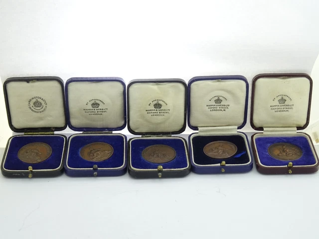 5 x Antique Bronze Royal Tournament Medals Royal Marines HMS Rodney