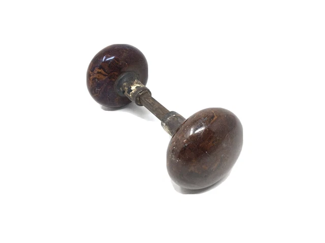 Vintage Antique Ceramic Brown Marbleized Door Knob Set