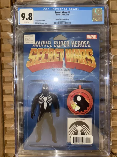 Secret Wars #1 CGC 9.8 JTC Black Spider-Man Action Figure Variant Marvel 2015