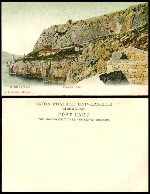 Gibraltar alte Farbe UB Postkarte Leuchtturm EUROPA POINT Küste Panorama Klippen