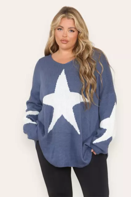 NEW Womens Soft Knit Long Sleeve Oversize Ladies TRIPLE STAR Jumper Top