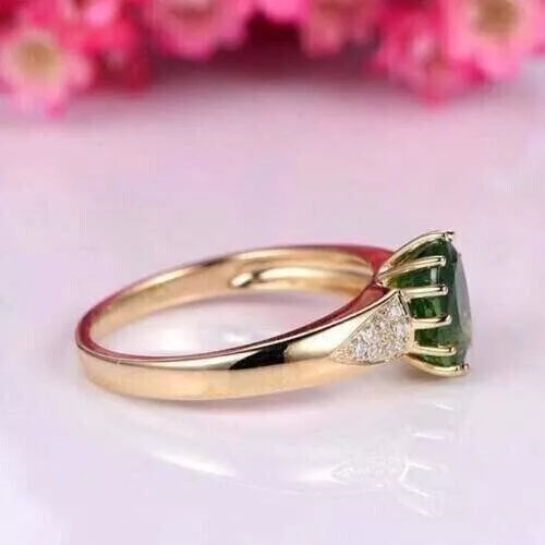 2.20CT LAB Created Green Emerald Oval Cut Solitaire Ring 14K Rose Gold ...