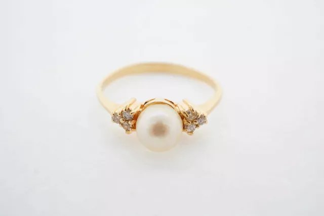 Estate Sale Vintage 14k Yellow Gold Pearl Ring Size 8.75 TCW 0.09 Fine Jewelry